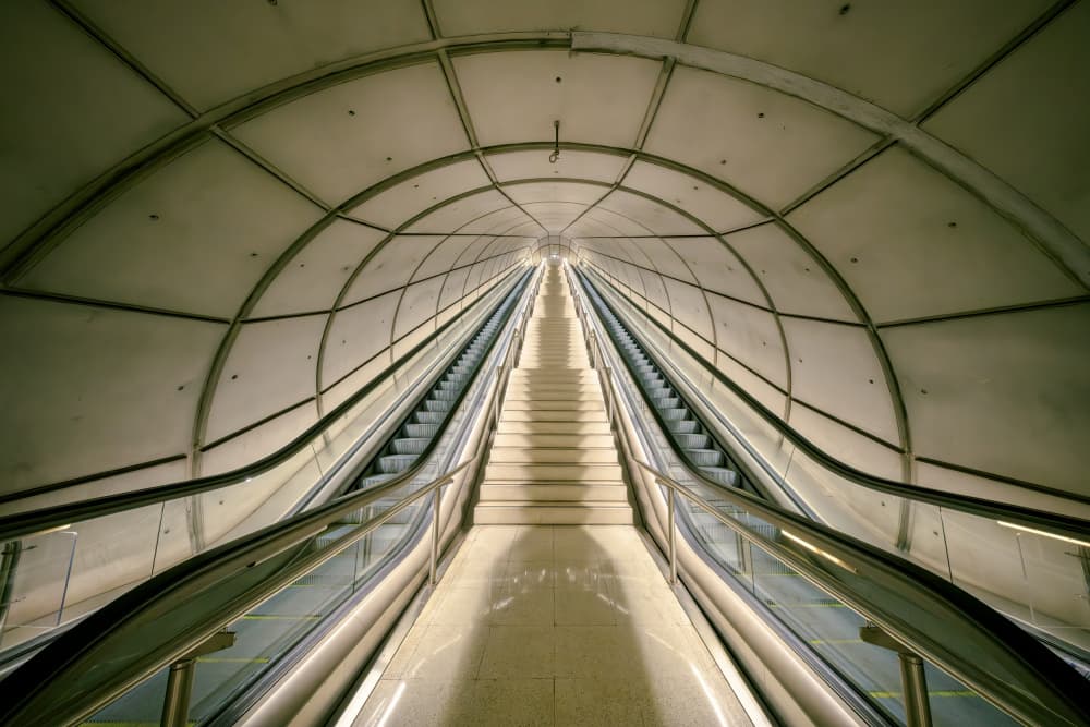 Long Escalator Tunnel by Rafael L. Bardají — canvas wall art