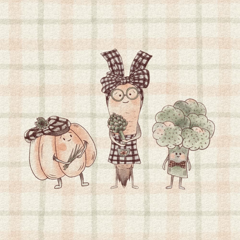 Whimsical Kitchen Vegetables by Olena Kovalova — canvas wall art