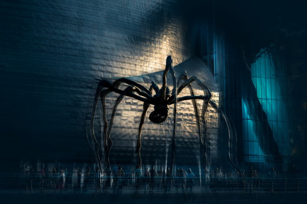 Giant Spider Sculpture Night by Marc Huybrighs — canvas wall art