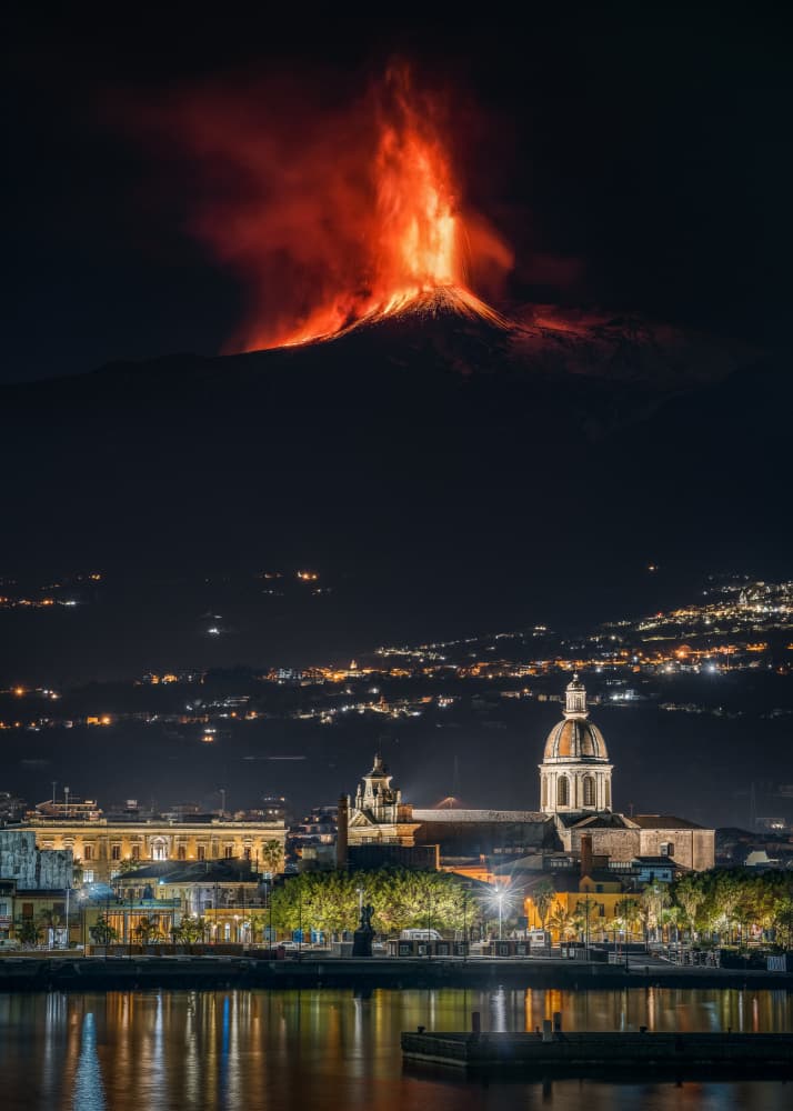 Mount Etna Eruption Night by Nicholas — canvas wall art