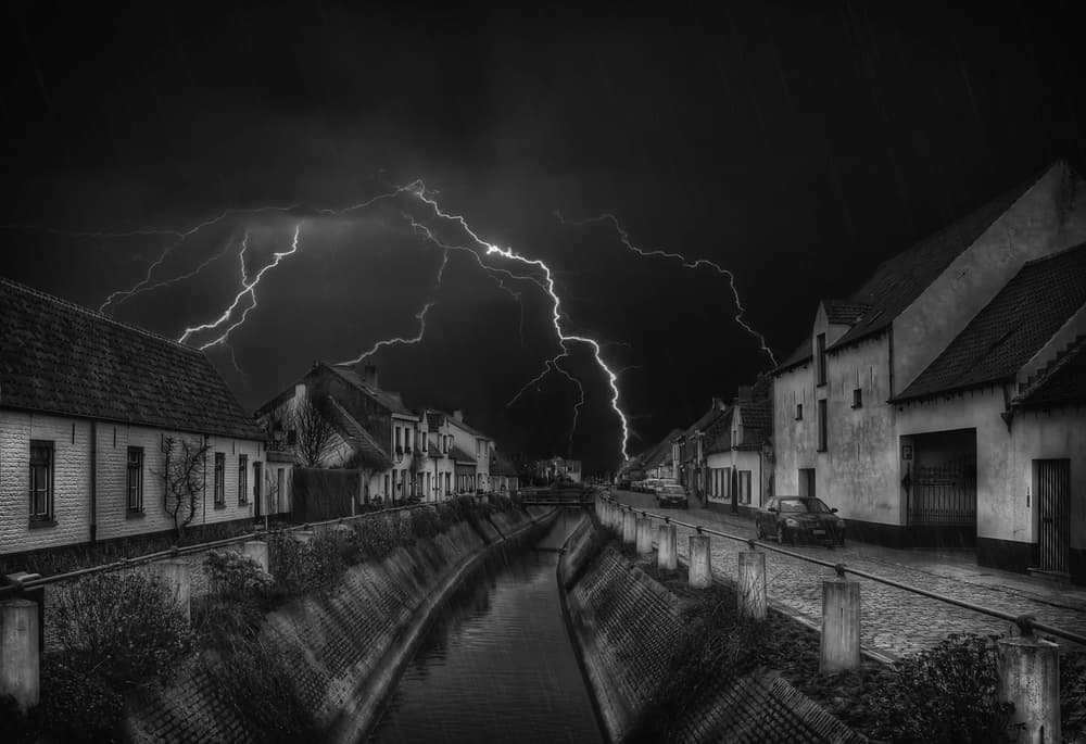 Dramatic Village Lightning by Yvette Depaepe — canvas wall art