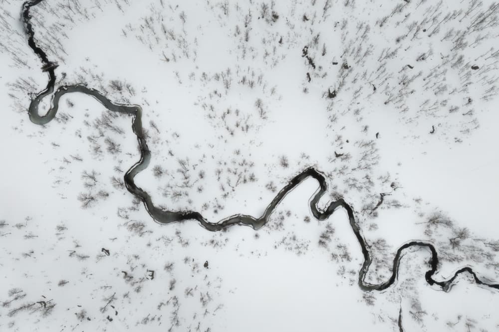 Winding River Snowscape by Junbo Liang — canvas wall art