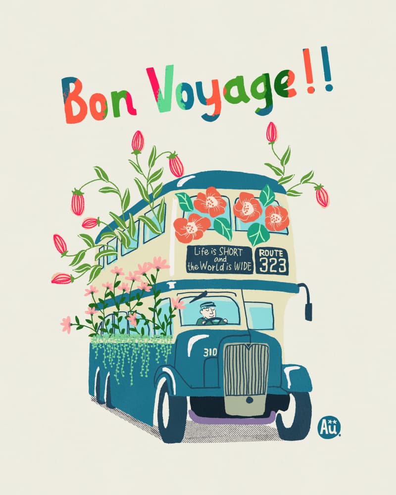 Floral Bon Voyage Bus by Aia Ueno — canvas wall art