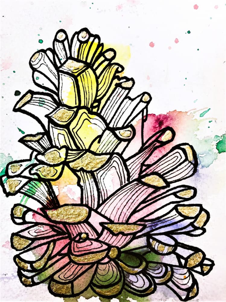 Watercolor Golden Pinecone by Anda Bieza — canvas wall art
