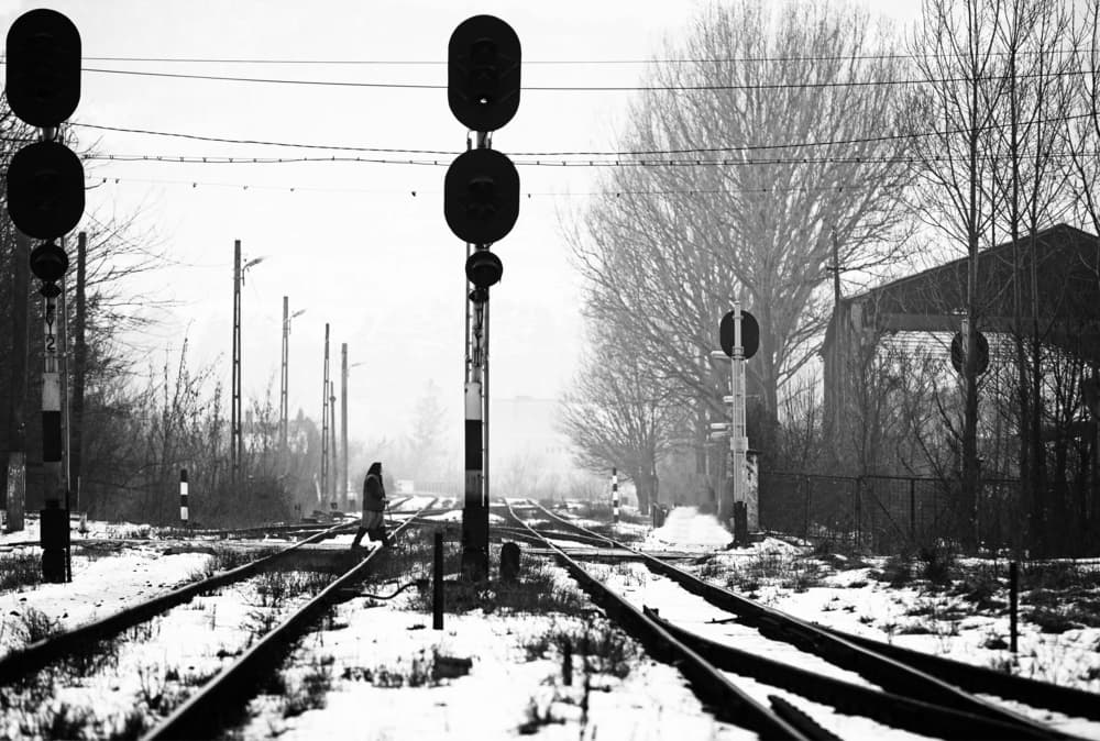 Lone Figure Winter Tracks by Julien Oncete — canvas wall art