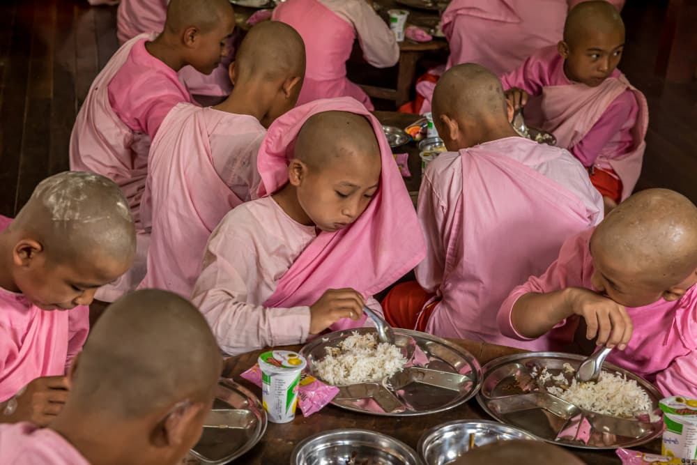 Pink Robe Nuns Dining by Corinne Spector — canvas wall art