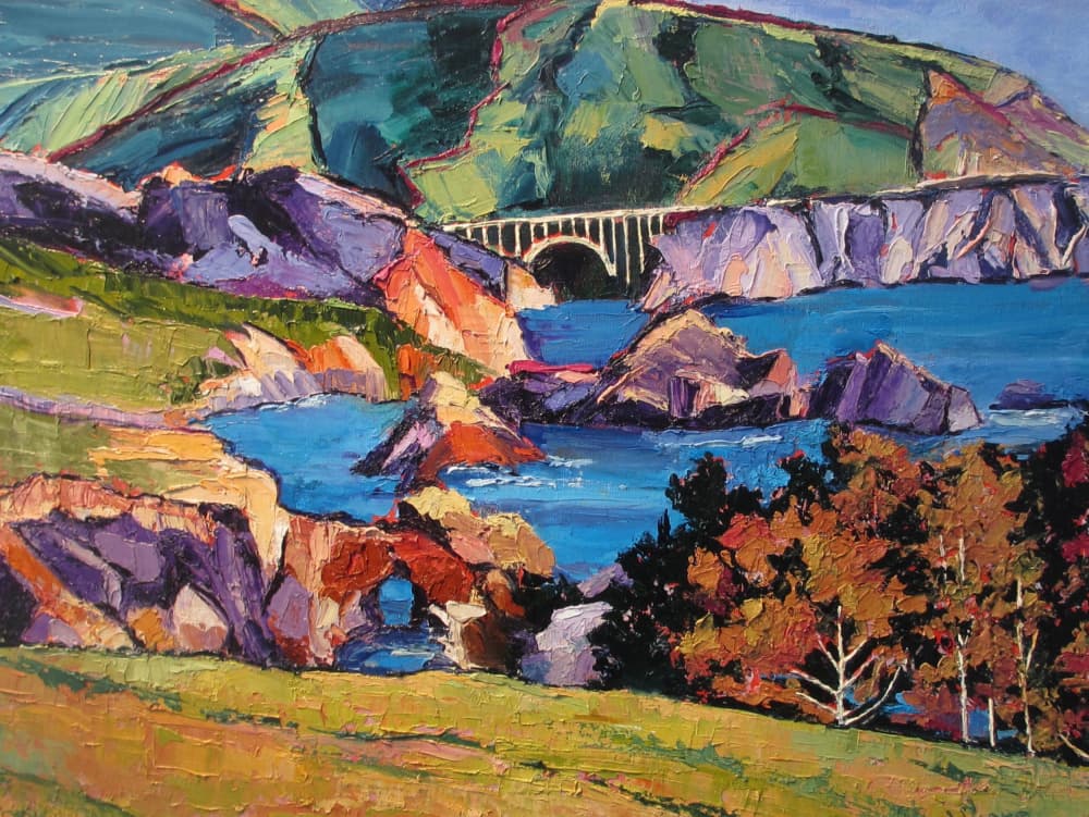 Colorful Coastal Bridge by Maxine Shore — canvas wall art