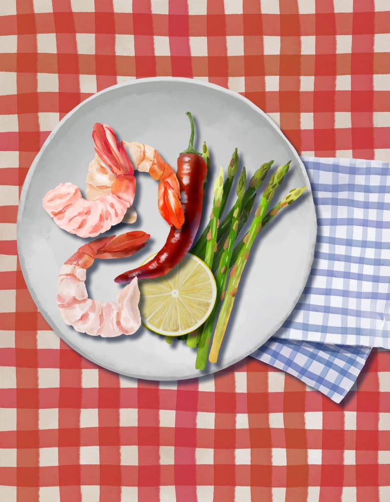 Vibrant Seafood Plate by Elena Dorosh — canvas wall art