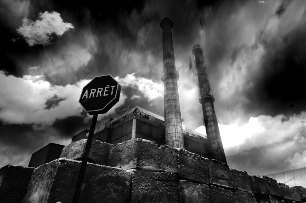 Ominous Factory Stop Sign by David Senechal Photographie (polydactyle) — canvas wall art