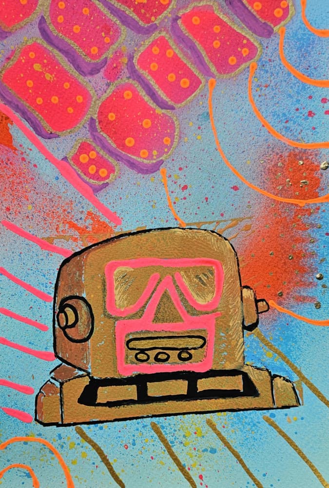 Vibrant Gold Robot Head by Olea Huuska — canvas wall art