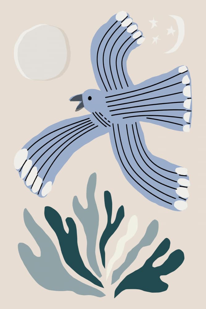 Blue Bird Night Flight by casa cartissi — canvas wall art