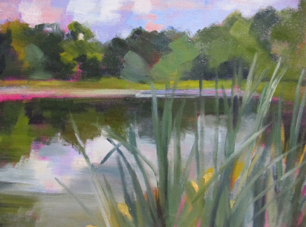 Vibrant Pond Reflections by Maxine Shore — canvas wall art