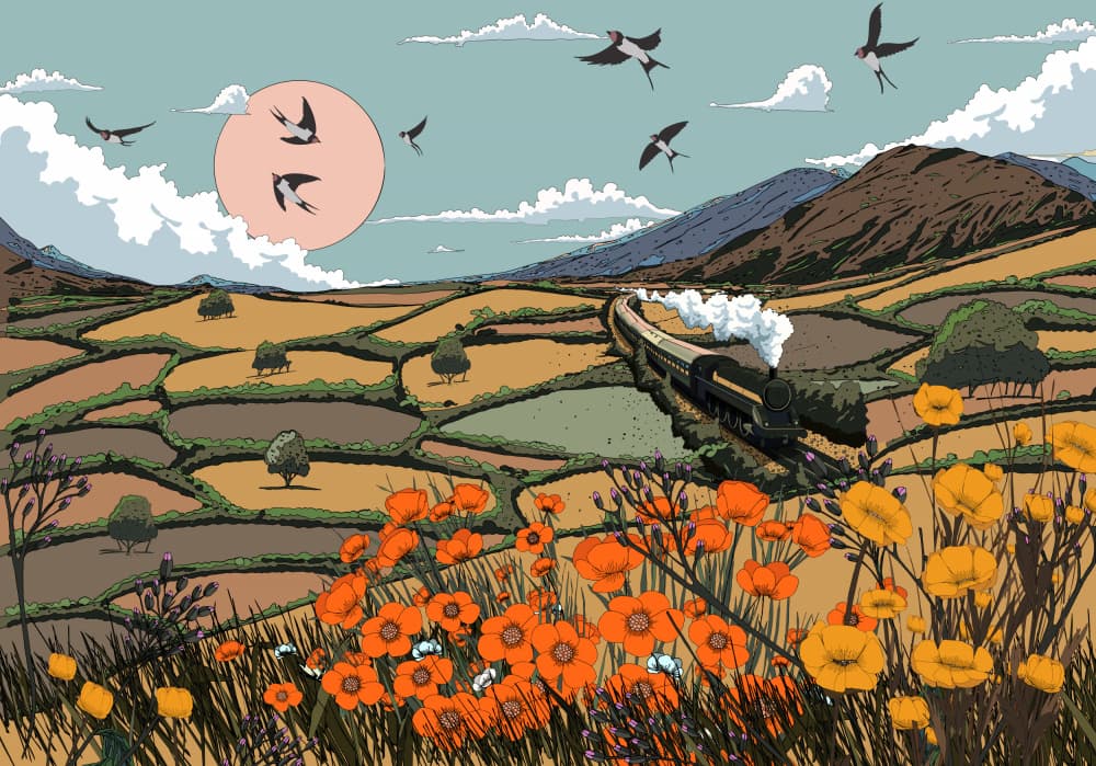 Train Through Poppy Fields by Nicholas — canvas wall art
