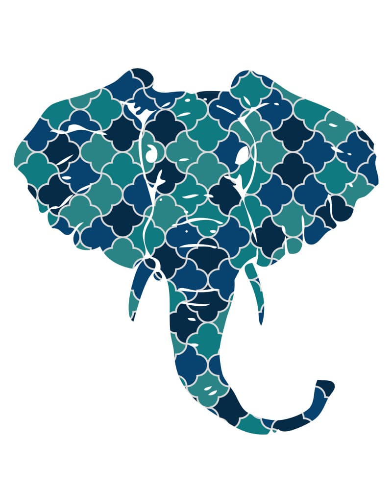 Teal Blue Elephant Mosaic by Emiliano Deificus — canvas wall art