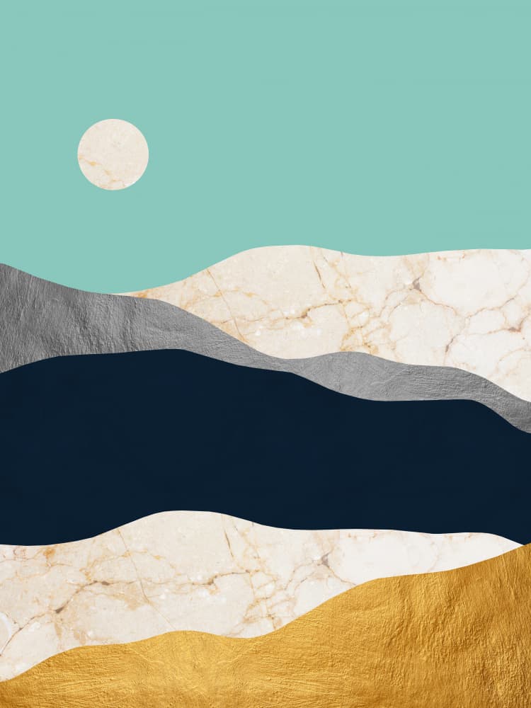 Teal Sky Golden Mountains by Vitor Costa — canvas wall art