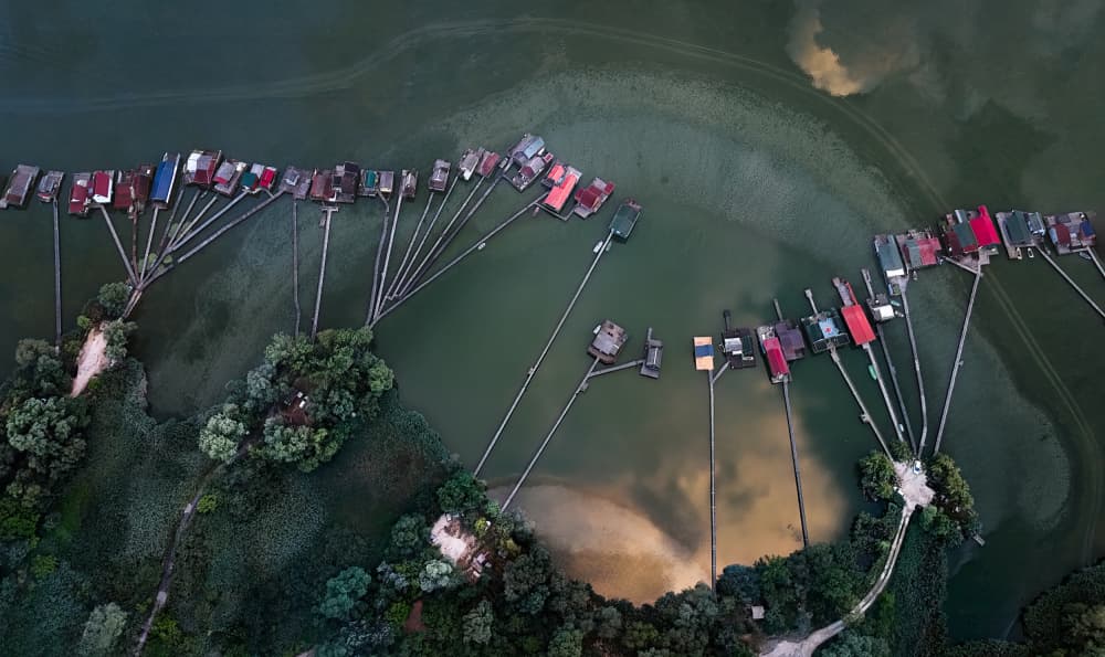 Aerial Fishing Huts Village by Larry Deng APA — canvas wall art