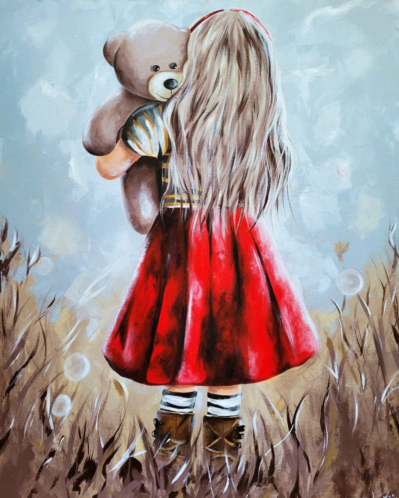 Girl With Teddy Bear by Rikke Løndager Boisen — canvas wall art