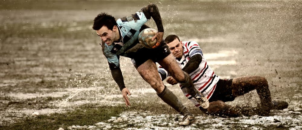 Muddy Rugby Tackle by Dan Mărășescu — canvas wall art