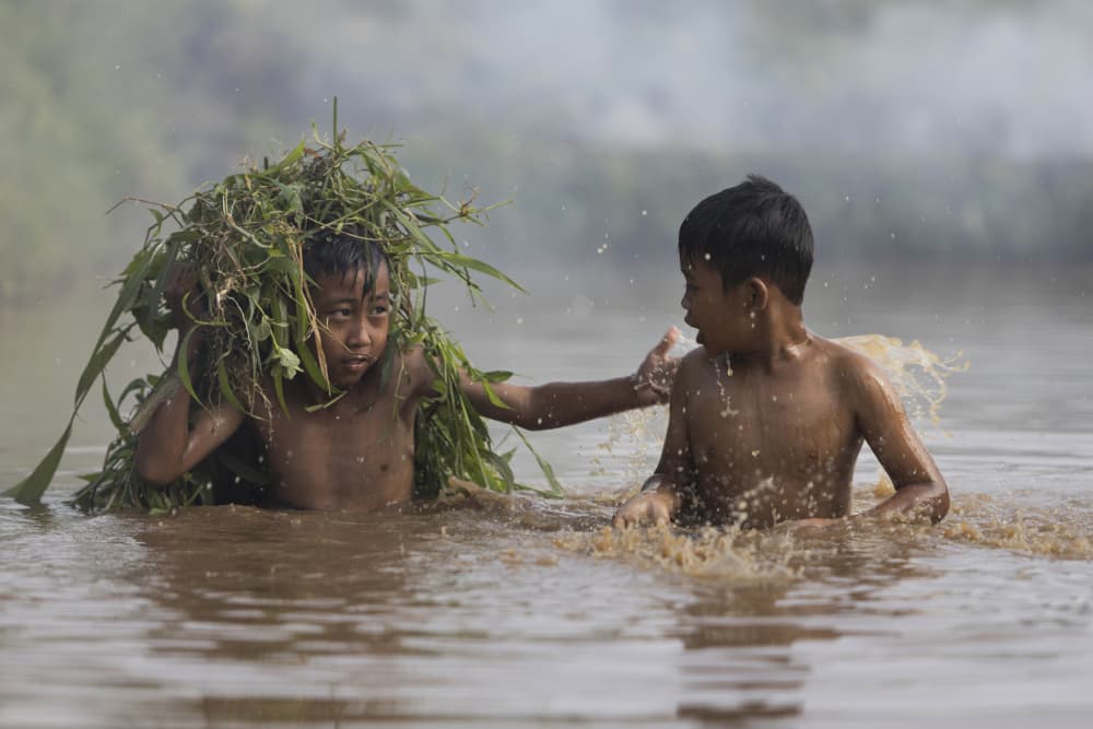 Childhood River Fun by Sita Gramich — canvas wall art
