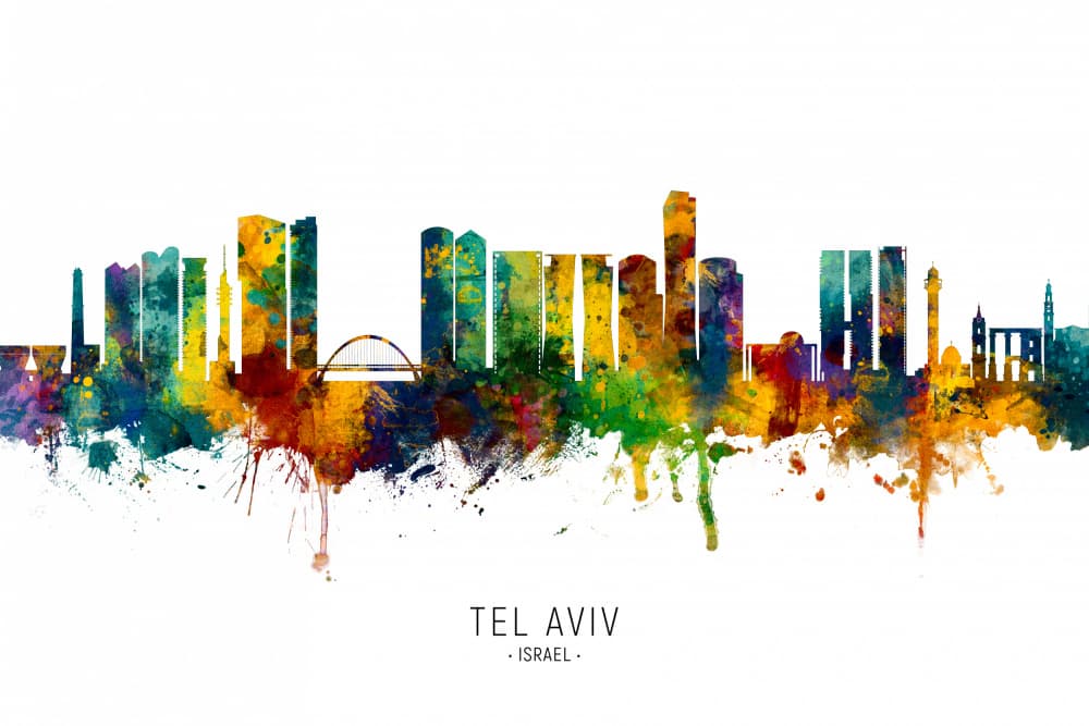 Colorful Tel Aviv Skyline by Michael Tompsett — canvas wall art