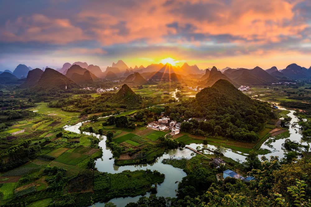 Golden Hour Karst Valley by Johnny Zhang — canvas wall art