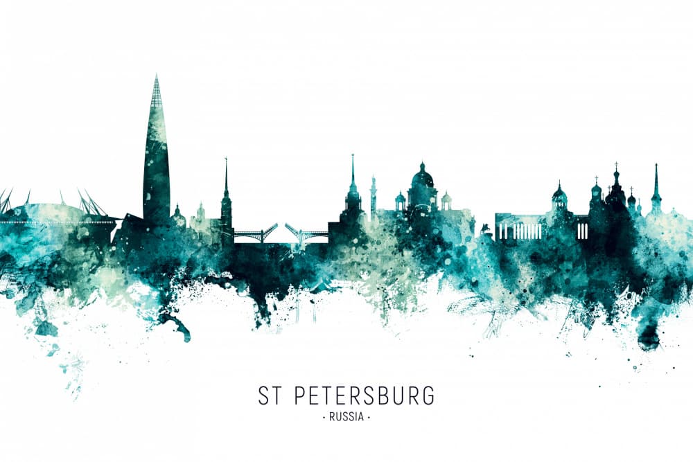 St Petersburg Watercolor Skyline by Michael Tompsett — canvas wall art