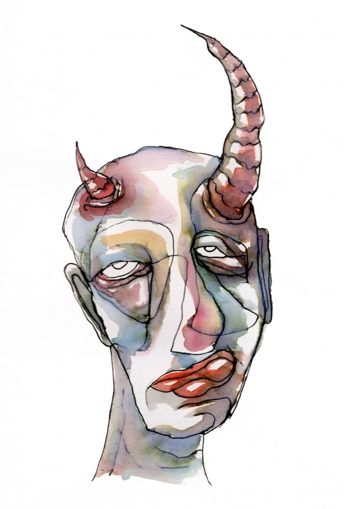 Watercolor Horned Face by Wildemar Doomgriever — canvas wall art