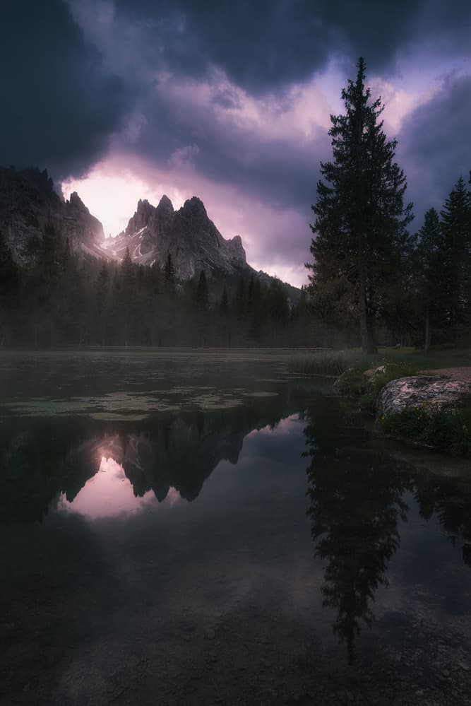 Moody Mountain Lake by David Martin Castan — canvas wall art