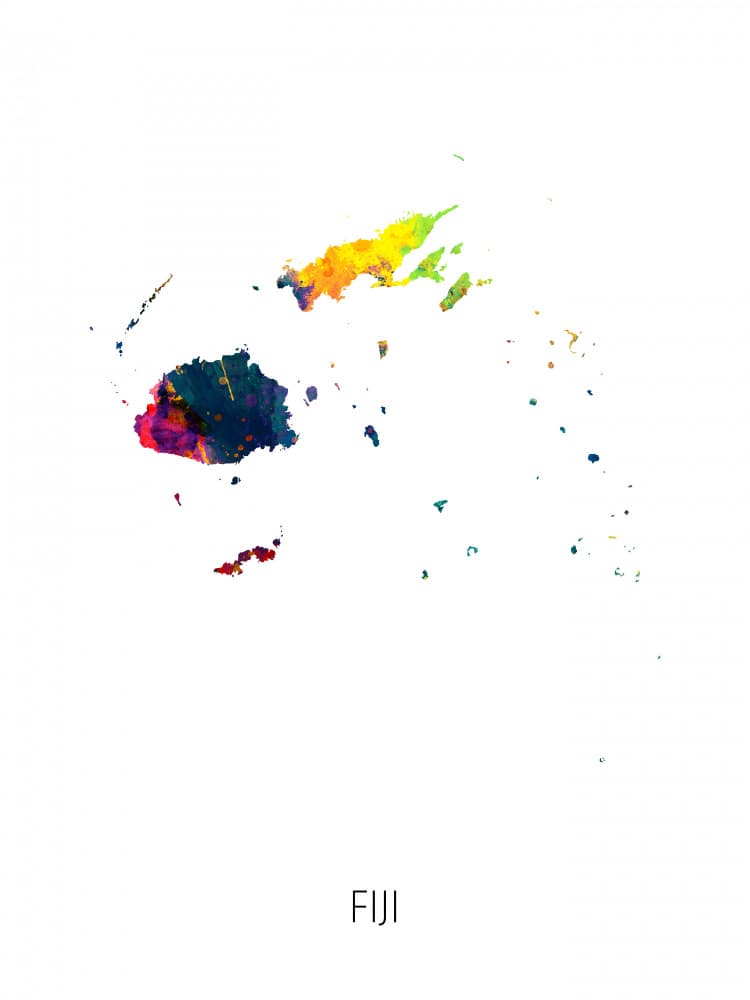 Colorful Fiji Map by Michael Tompsett — canvas wall art