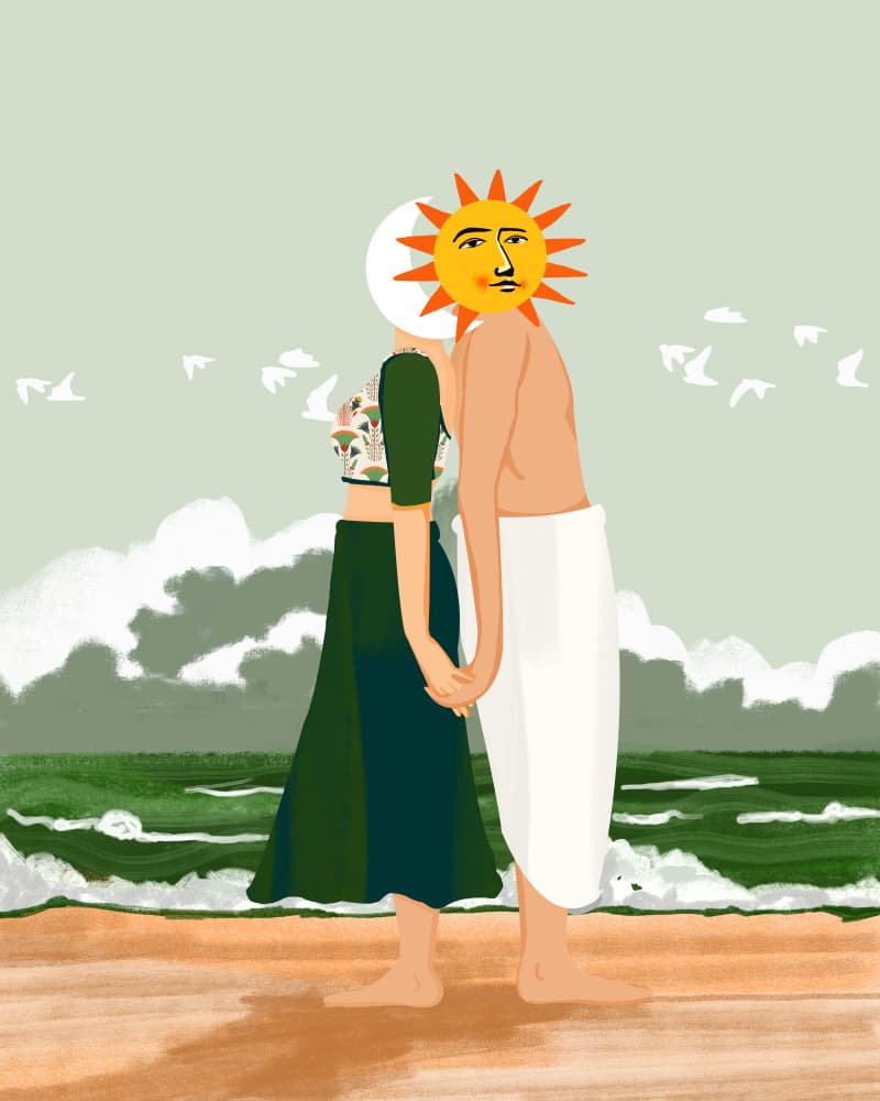 Sun Moon Beach Couple by Uma Gokhale — canvas wall art