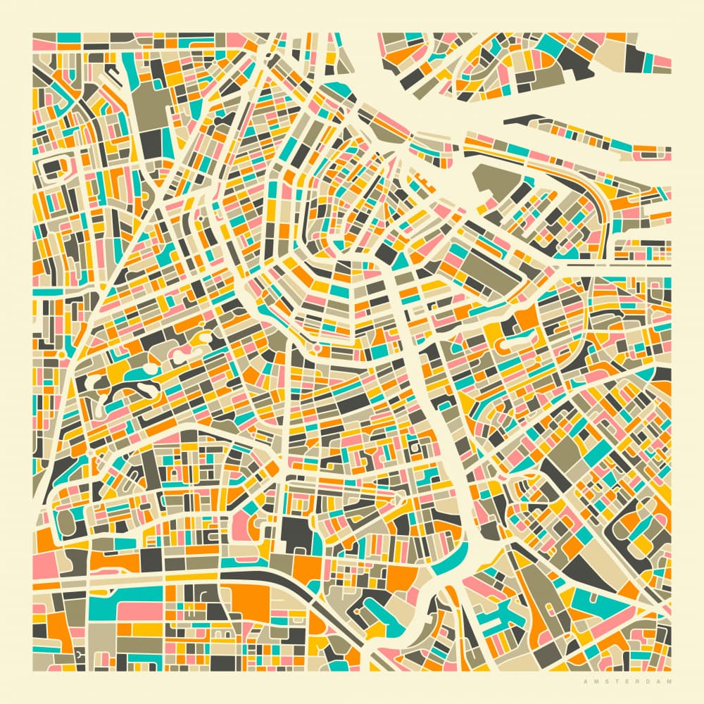 Colorful Amsterdam Map by Jazzberry Blue — canvas wall art