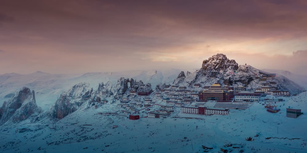 Snowy Mountain Monastery by qiye — canvas wall art