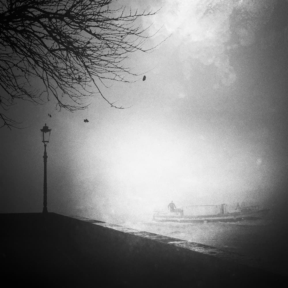 Misty River Lamppost by Enrico Facchetti — canvas wall art