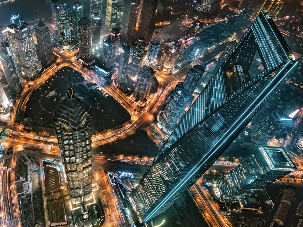 Vibrant City Night Skyline by Stan Huang — canvas wall art