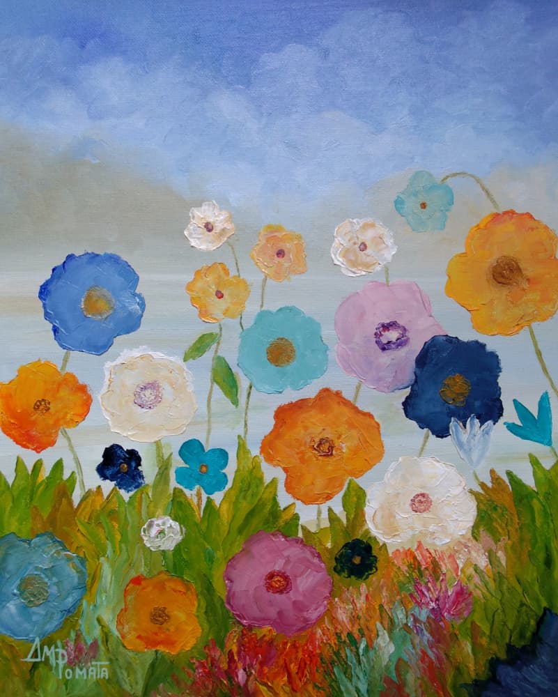 Vibrant Painted Flowers by Angeles M. Pomata — canvas wall art