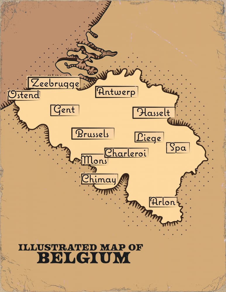 Vintage Illustrated Belgium Map by Nicholas — canvas wall art
