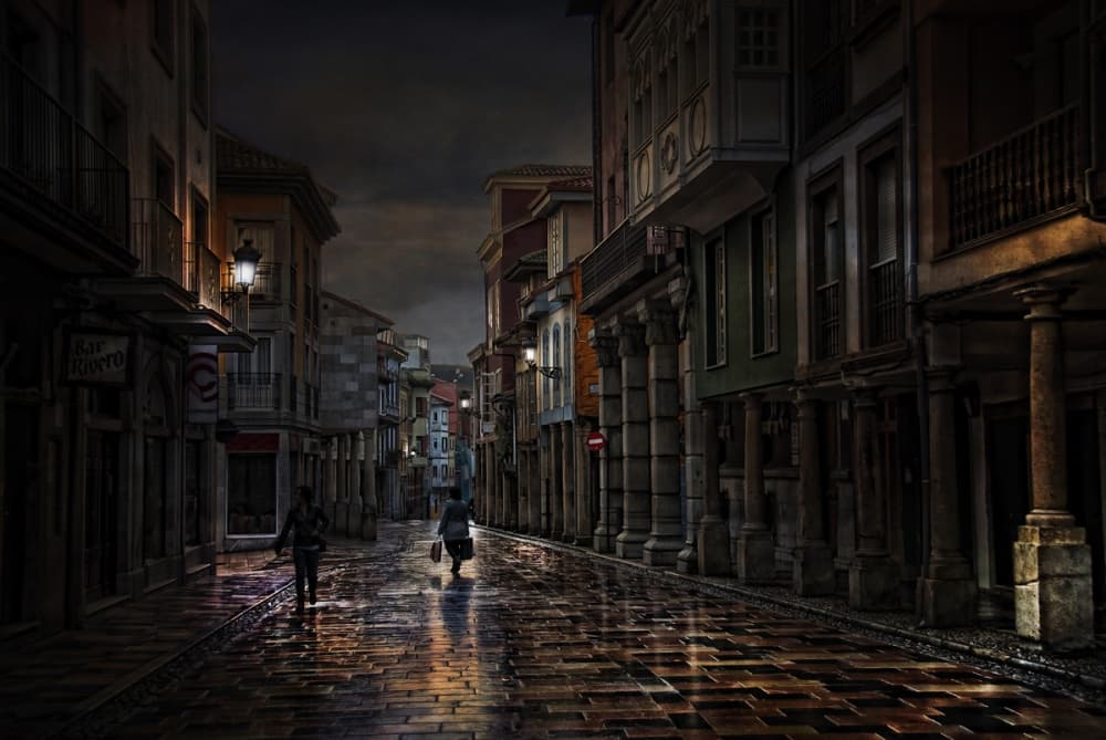 Rainy Night City Reflections by Jose C. Lobato — canvas wall art