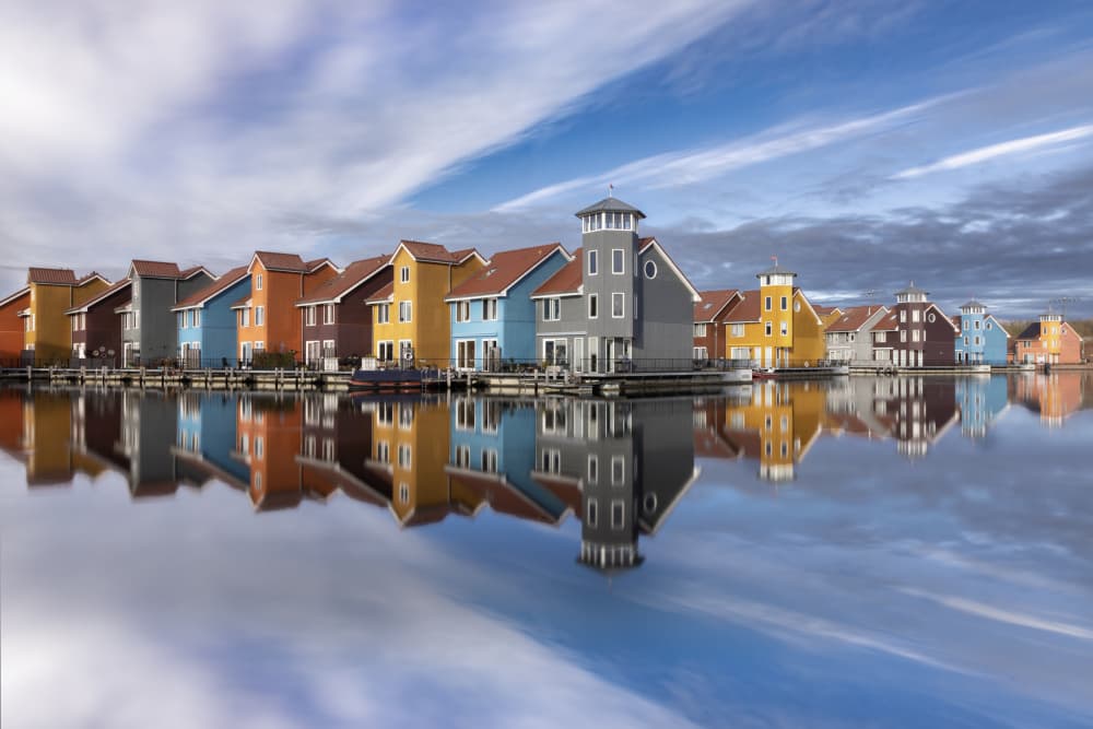 Colorful Canal Houses by Dorian Gray — canvas wall art