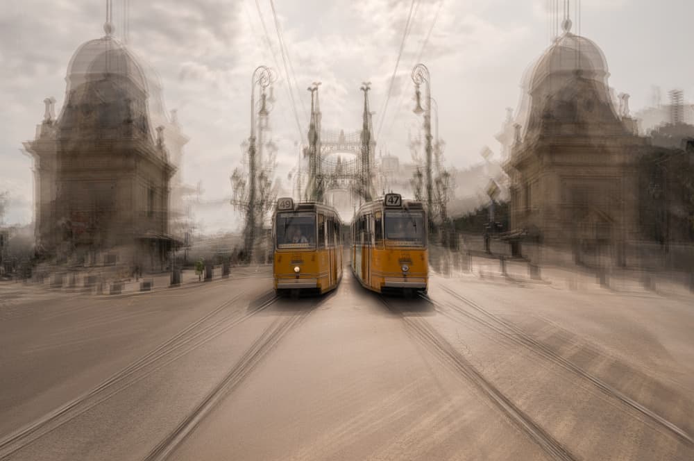 Dynamic City Trams by Larry Deng APA — canvas wall art