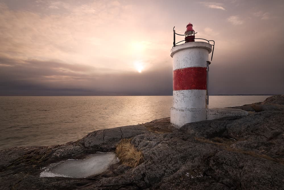 Red Lighthouse Sunset by Christian Lindsten — canvas wall art