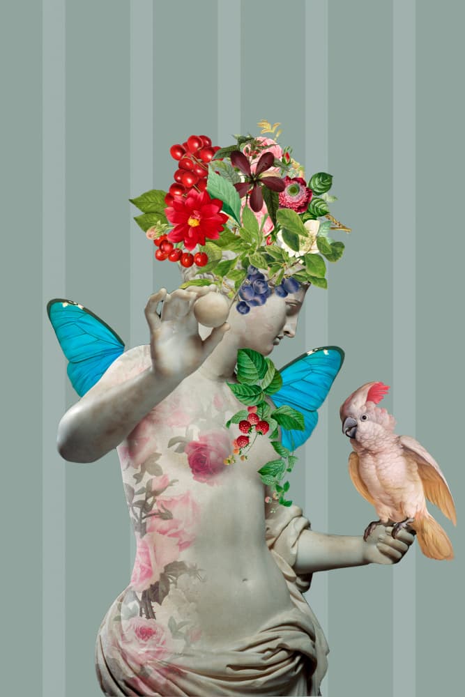 Floral Goddess and Cockatoo by Andrea Haase — canvas wall art