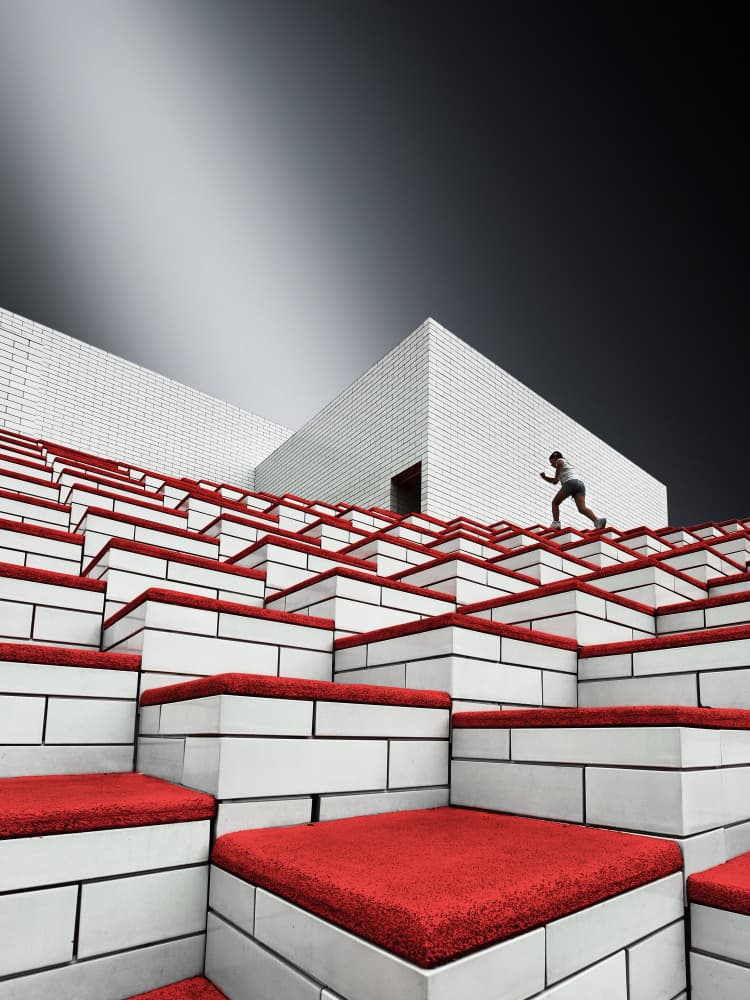 Red Steps Dynamic Runner by Jorge Pimenta — canvas wall art