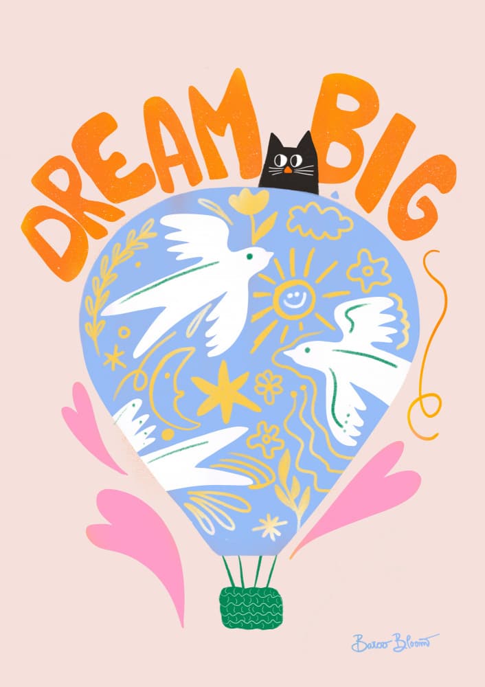 Dream Big Balloon Cat by Baroo Bloom — canvas wall art