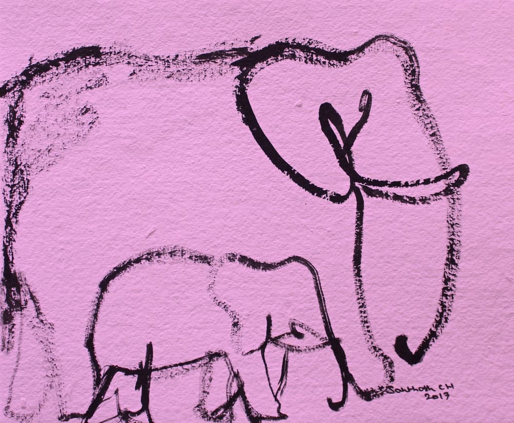 Pink Elephant Family Sketch by Santhosh ch — canvas wall art
