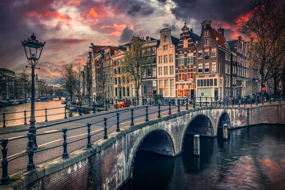Amsterdam Canal Sunset by Adrian Popan — canvas wall art