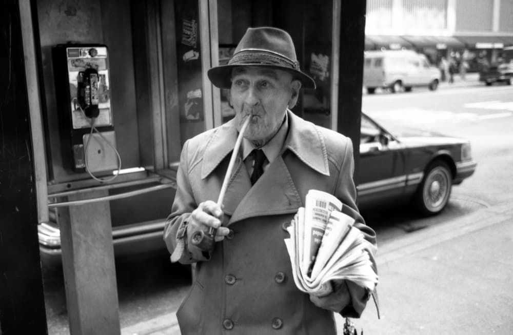 Old Man Newspaper Vendor by Dieter Matthes — canvas wall art