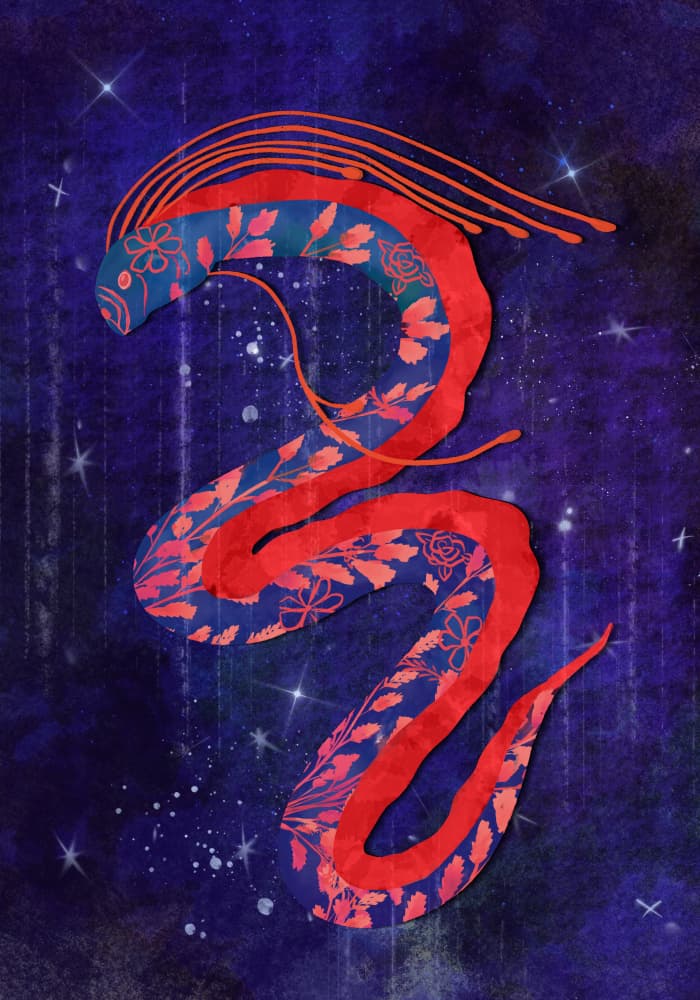 Celestial Floral Serpent by Aliya Putrus — canvas wall art
