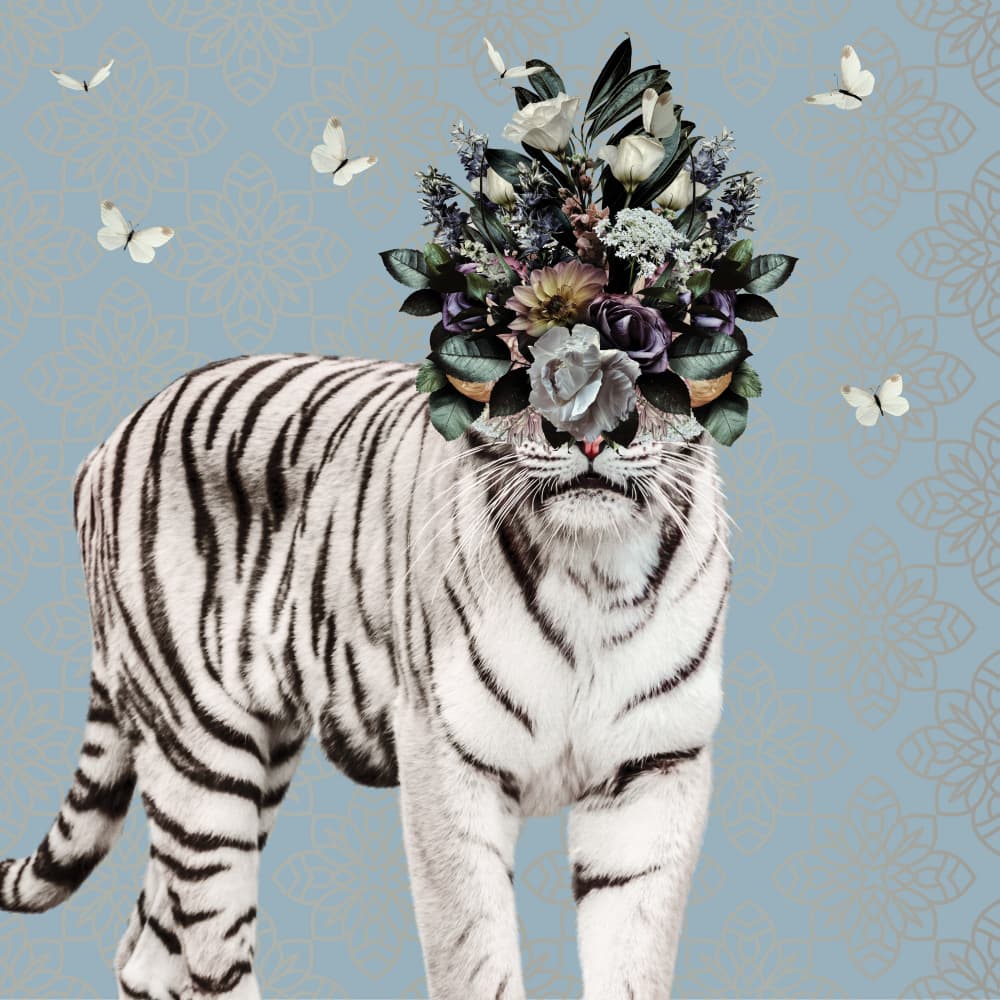 White Tiger Flower Crown by Sue Skellern — canvas wall art