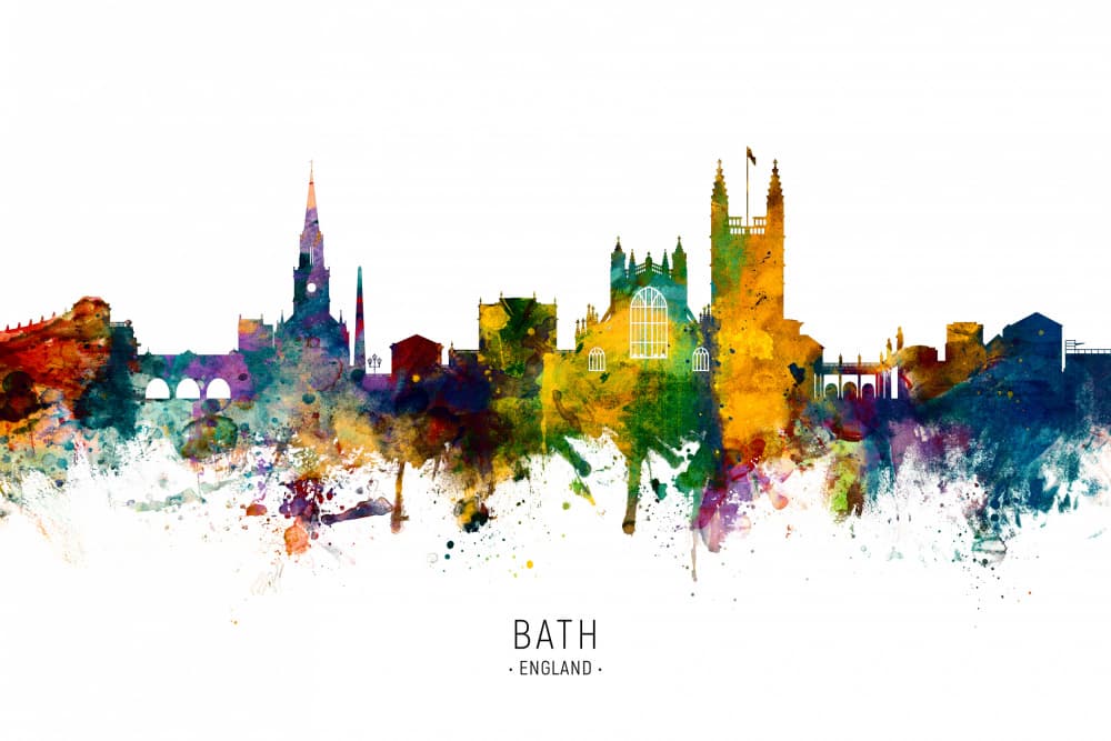 Colorful Bath Skyline by Michael Tompsett — canvas wall art