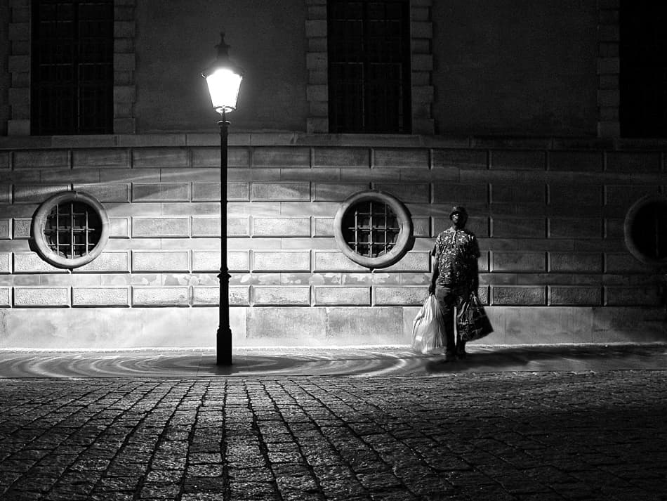 Solitary Figure Night Street by Abilio Silveira — canvas wall art
